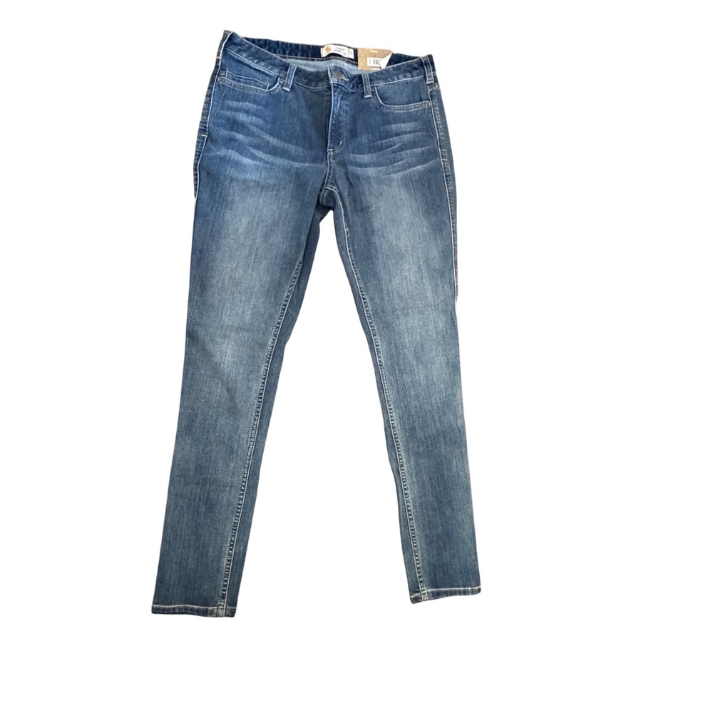 Carhartt Women Layton Slim Fit Skinny Leg Jeans Medium Wash Rugged Flex 12 Tall